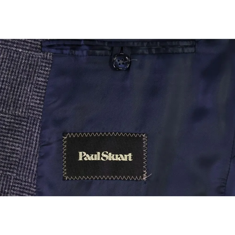 Paul Stuart Current Gray Navy Basket Weave Scottish Lambswool Blazer Jacket 44L